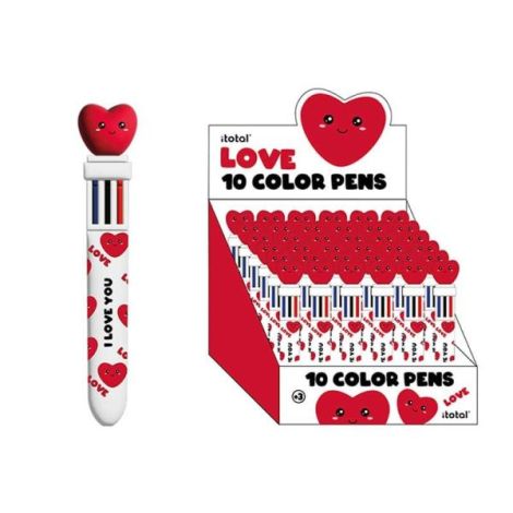 Pix multicolor cu mecanism retractabil, 10 culori, design inima - poza 1