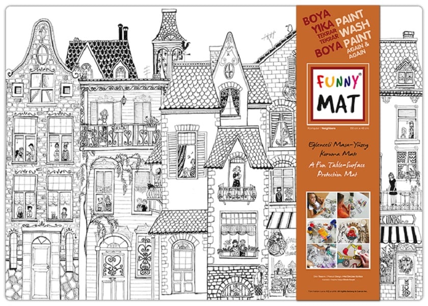 Plansa reutilizabila de colorat Funny Mat, model Vecini ,68x48 cm