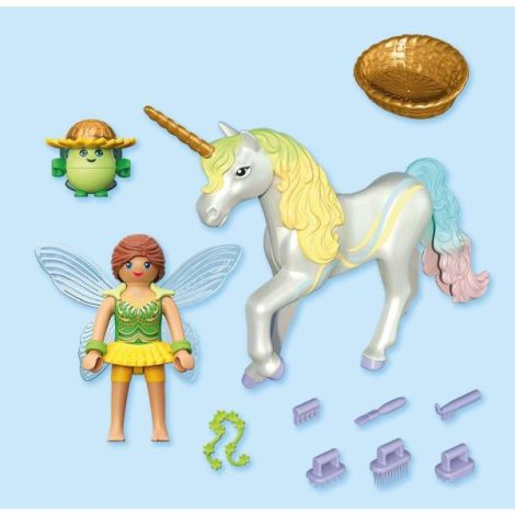 Playmobil - Jucarie de rol Figurina de colectie unicornul Rainbow Flower si zana - poza 4