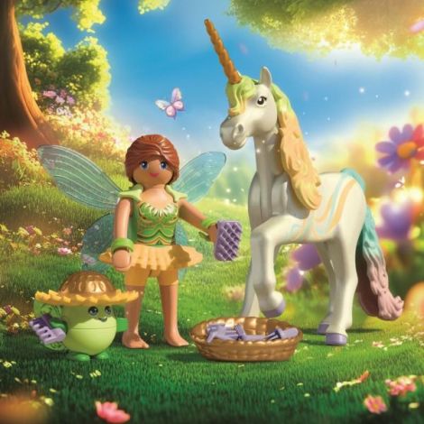 Playmobil - Jucarie de rol Figurina de colectie unicornul Rainbow Flower si zana - poza 5