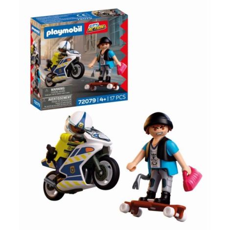 Playmobil - Jucarie de rol Politist cu motocicleta in urmarirea hotului - poza 1