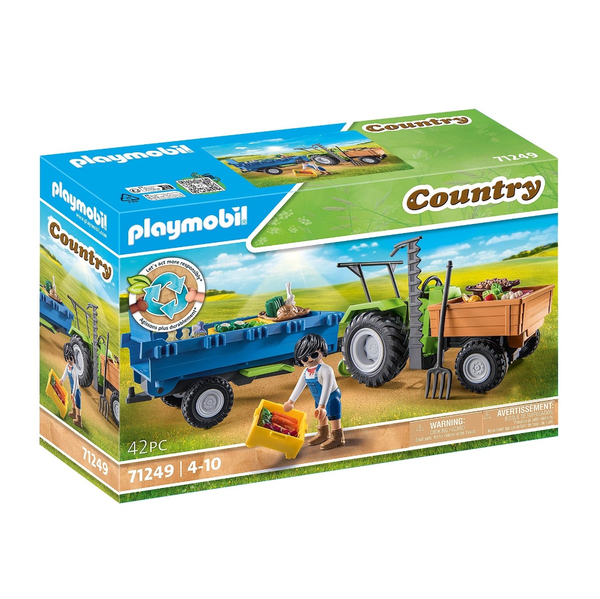 Playmobil PM71249 Tractor cu remorca si muncitor - poza 1