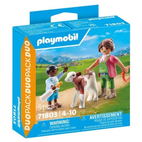 Playmobil - Set 2 figurine Femeie fermier cu copil si vitel - poza 2
