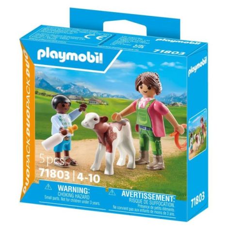 Playmobil - Set 2 figurine Femeie fermier cu copil si vitel - poza 3