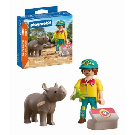 Playmobil - Set 2 figurine ingrijitor cu rinocer - poza 1