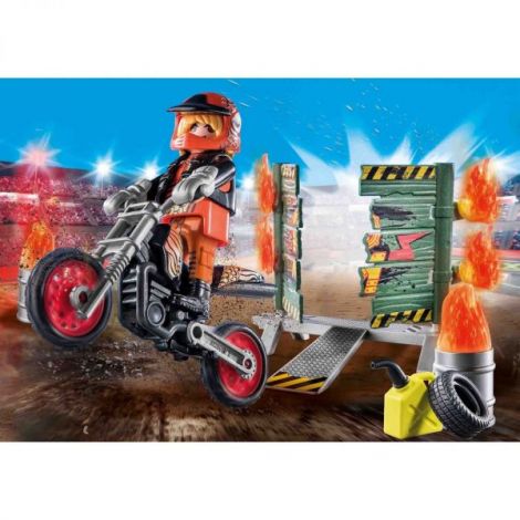Playmobil - Set Motociclist Stuntshow Si Perete De Foc - poza 1
