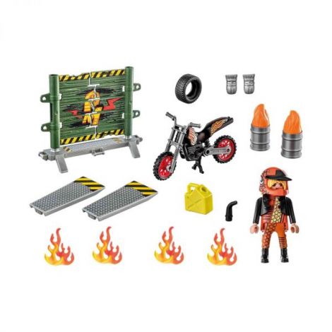 Playmobil - Set Motociclist Stuntshow Si Perete De Foc - poza 3