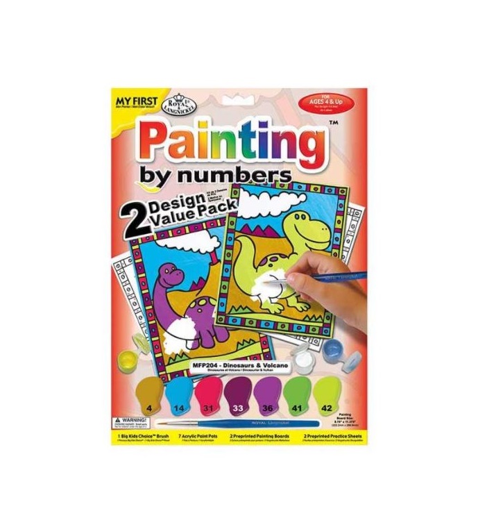 Primele mele 2 picturi pe numere Royal Brush Junior Dinozauri si Vulcani 23x30 cm