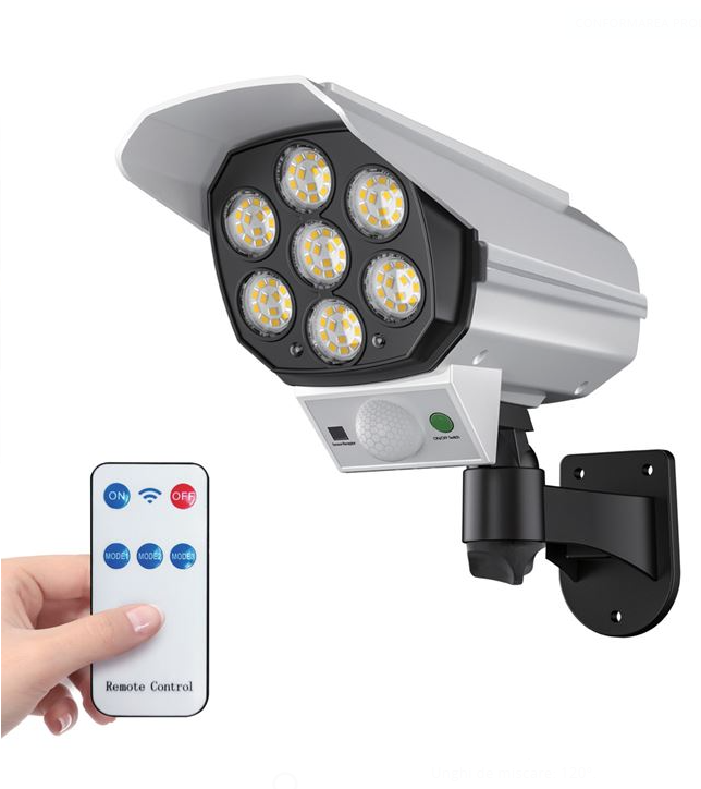 Proiector solar cu LED montare pe perete cu telecomanda si senzor de miscare, 18x18x20 cm