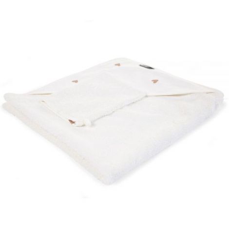 Prosop cu gluga si manusa de baie Childhome Jerse Frotir 80x80 cm, Inimioare - poza 2