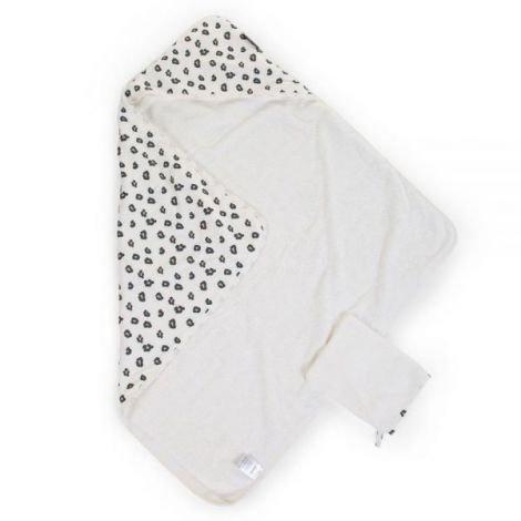 Prosop cu gluga si manusa de baie Childhome Jerse Frotir 80x80 cm, Leopard - poza 3