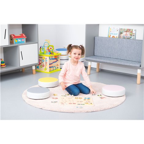 Puf rotund din spuma Drops gri deschis, 30 cm diam, 8 cm grosime, cresa si gradinita - poza 3