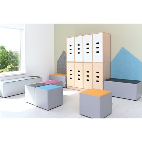 Puf taburet mediu bicolor gri-orange, 80 x 40 x 40 cm, vestiar gradinita - poza 3