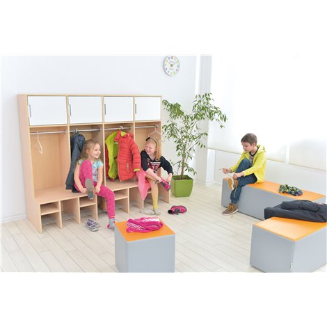 Puf taburet mediu bicolor gri-orange, 80 x 40 x 40 cm, vestiar gradinita - poza 4