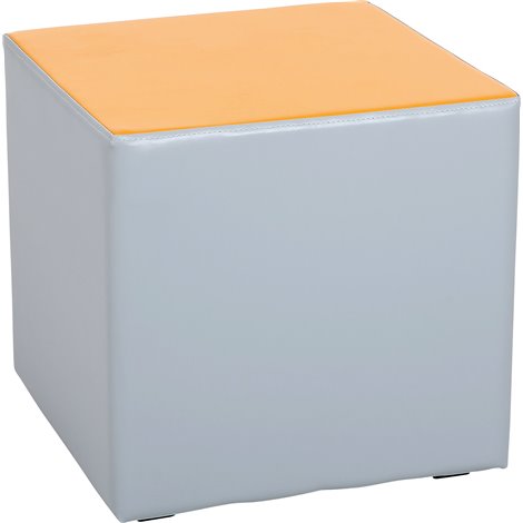 Puf taburet mic bicolor gri-portocaliu, 40x40x40 cm, vestiar gradinita - poza 1