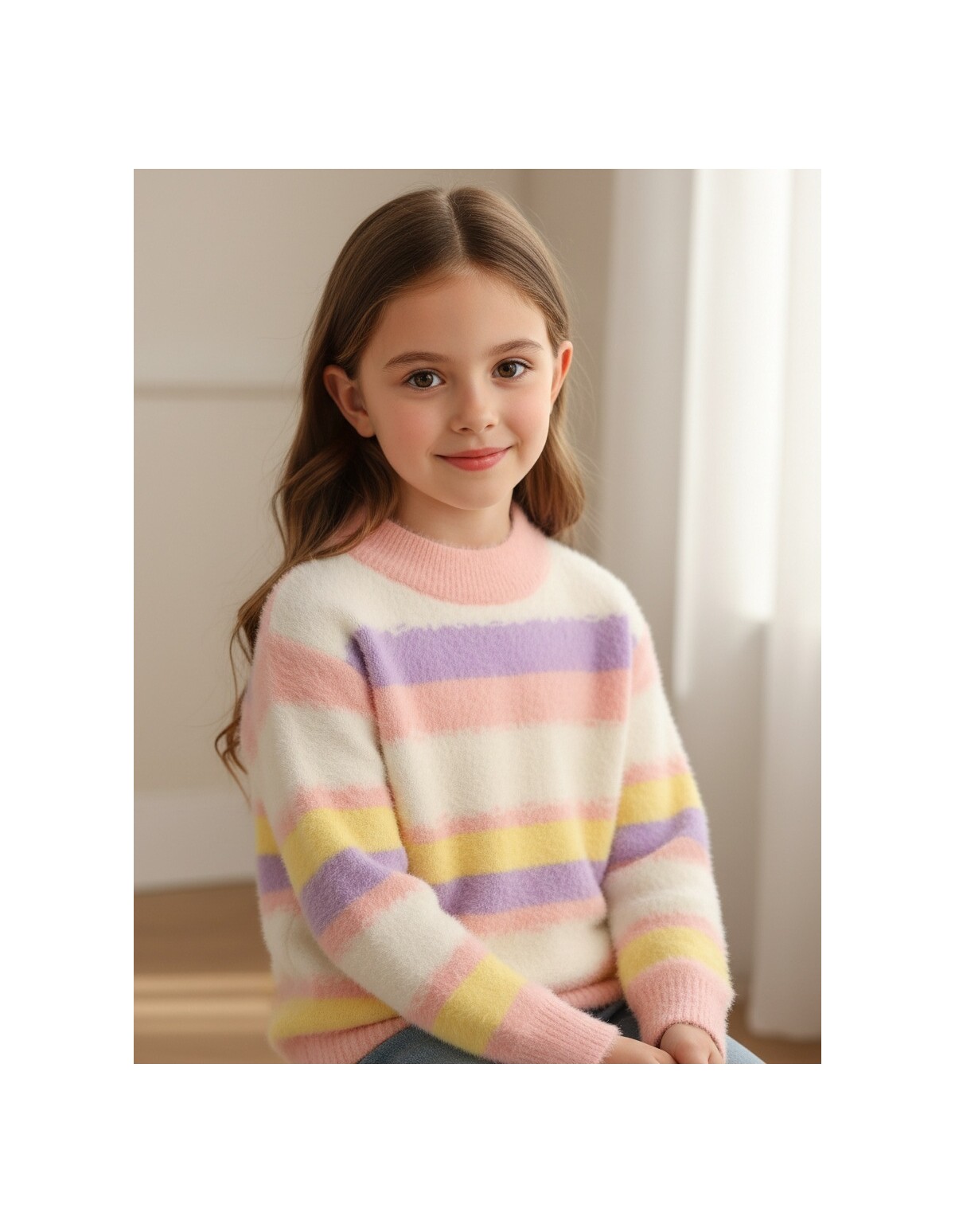 Pulover Mohair, Colors, roz-alb-mov