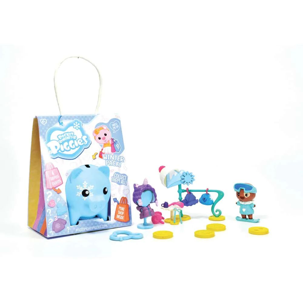 Pusculita cu accesorii surpriza si figurina Pocket Money Piggies Albastru - poza 1