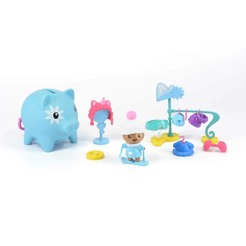 Pusculita cu accesorii surpriza si figurina Pocket Money Piggies Albastru - poza 2