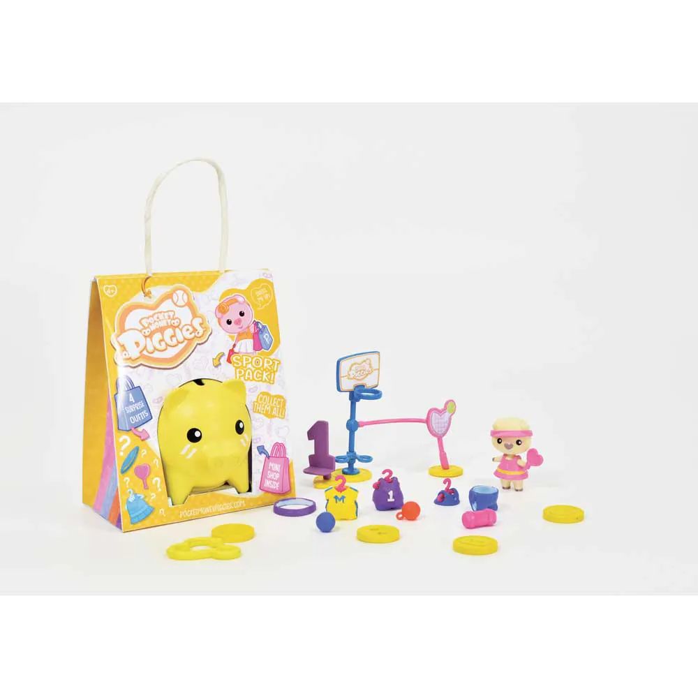 Pusculita cu accesorii surpriza si figurina Pocket Money Piggies Galben - poza 1