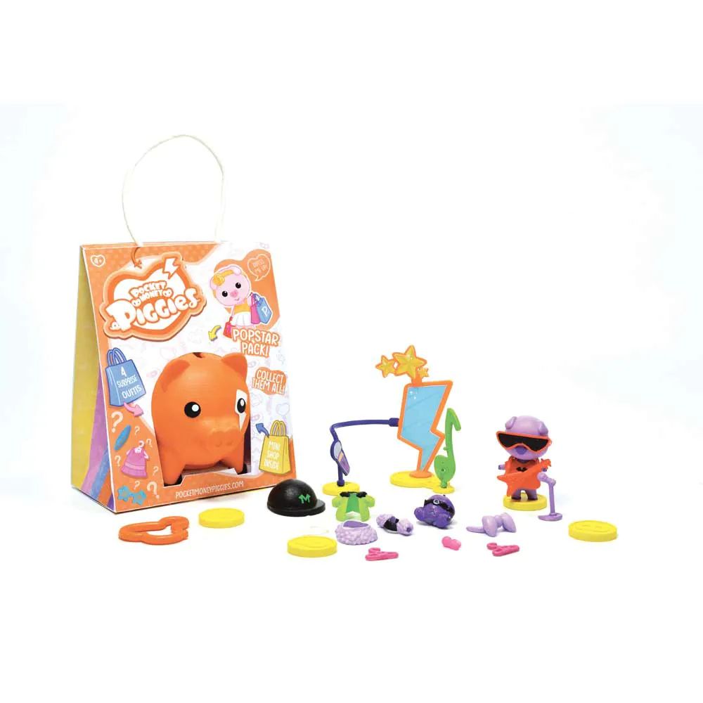Pusculita cu accesorii surpriza si figurina Pocket Money Piggies Portocaliu - poza 1