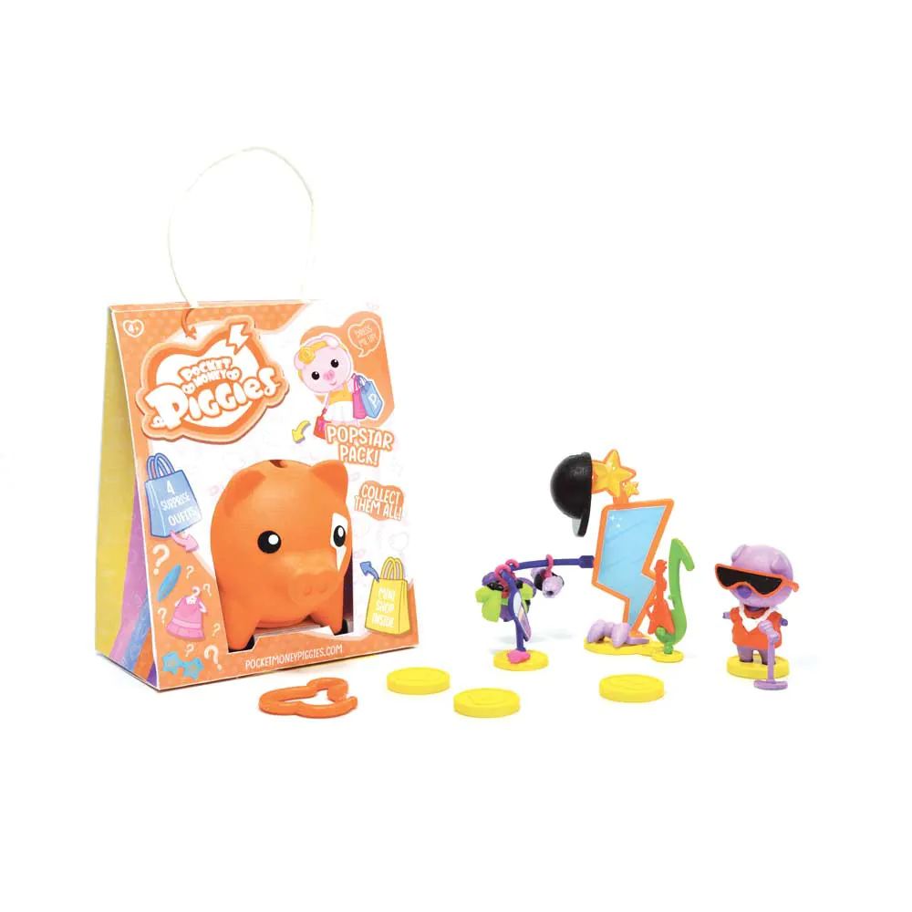 Pusculita cu accesorii surpriza si figurina Pocket Money Piggies Portocaliu - poza 2