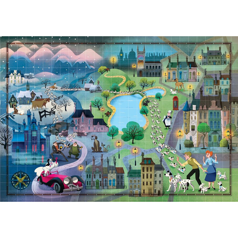 Puzzle 1000 piese Clementoni Disney Story Maps 101 Dalmatieni - poza 2