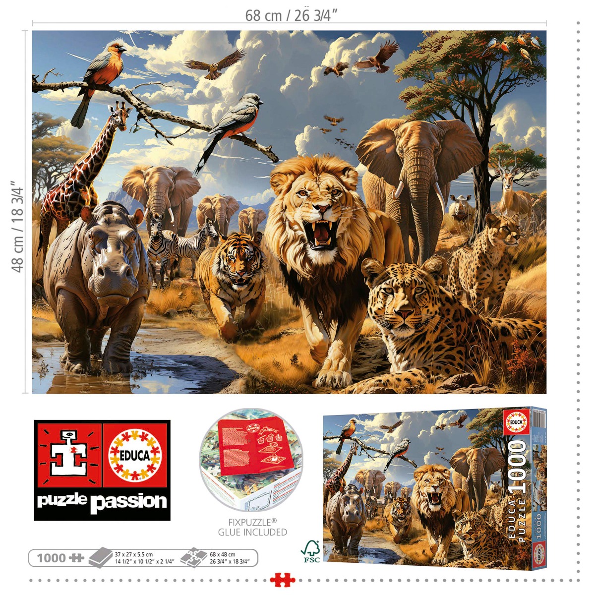 Puzzle 1000 piese Educa Animale Salbatice - poza 4