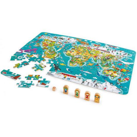 Puzzle 2-in-1 100 piese, Turul Lumii, Hape E1626 - poza 1