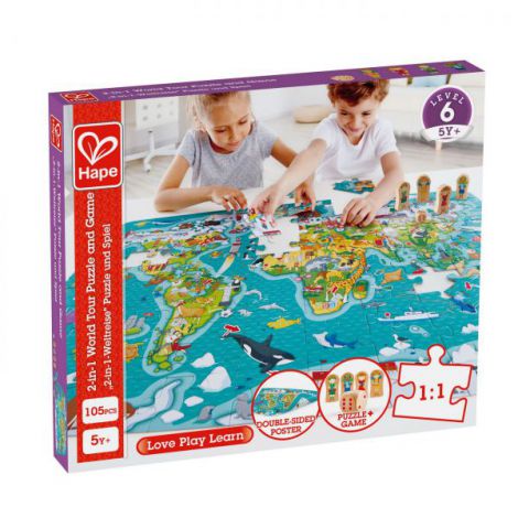 Puzzle 2-in-1 100 piese, Turul Lumii, Hape E1626 - poza 2
