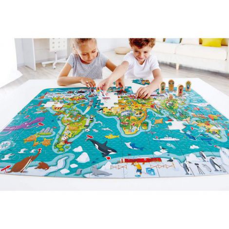 Puzzle 2-in-1 100 piese, Turul Lumii, Hape E1626 - poza 3