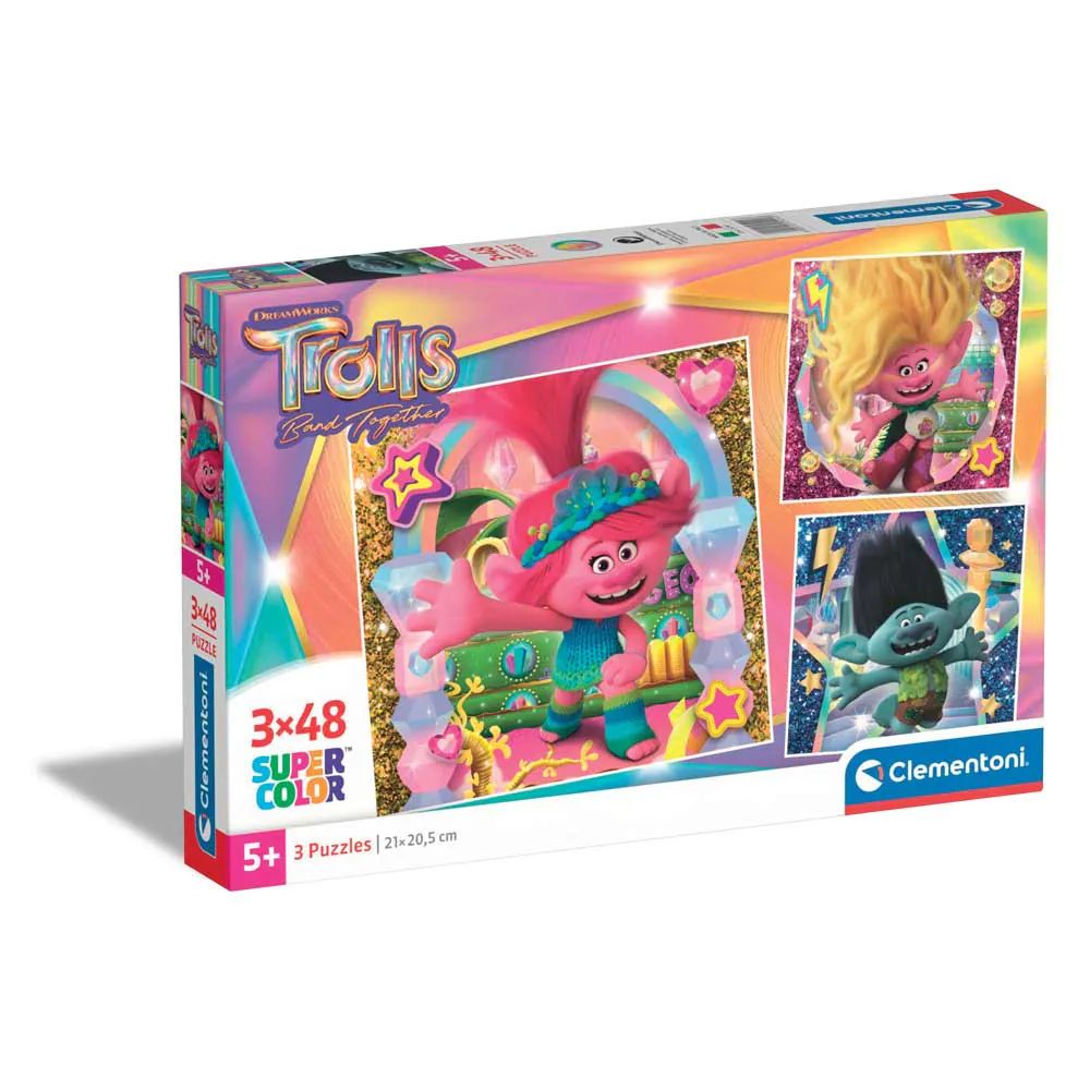 Puzzle 3 x 48 piese Clementoni Trolls 25292 - poza 1