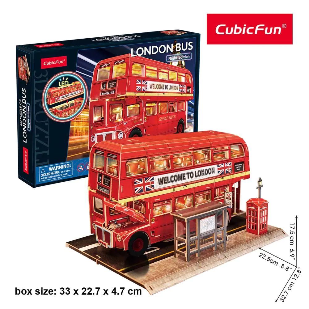 Puzzle 3D cu LED Cubic Fun London Bus Night Edition 161 piese - poza 3