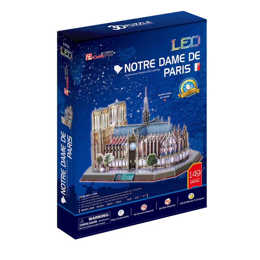 Puzzle 3D cu leduri Cubic Fun 149 piese Catedrala Notre Dame - poza 2