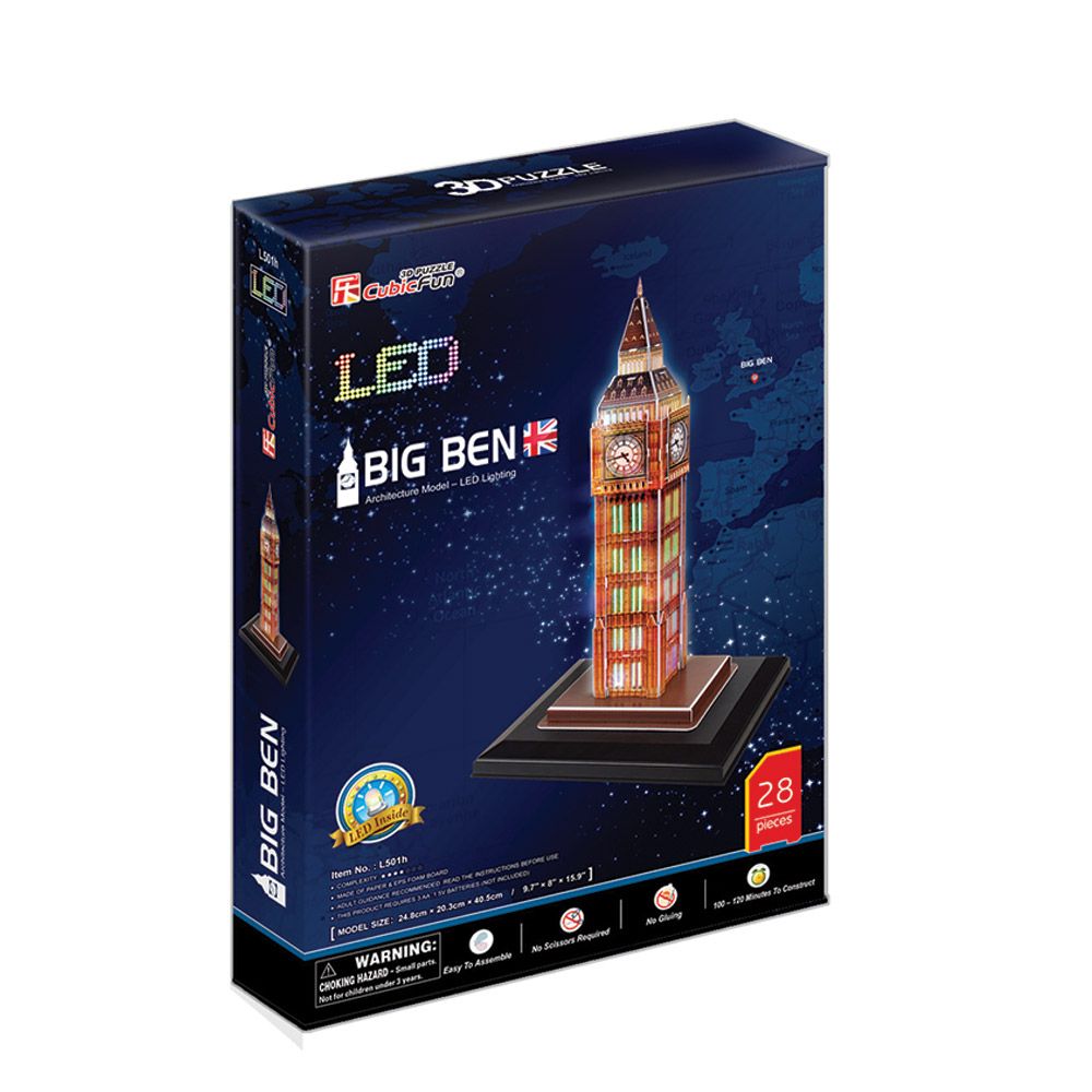 Puzzle 3D Cubic Fun 28 piese Big Ben baza cu leduri - poza 1