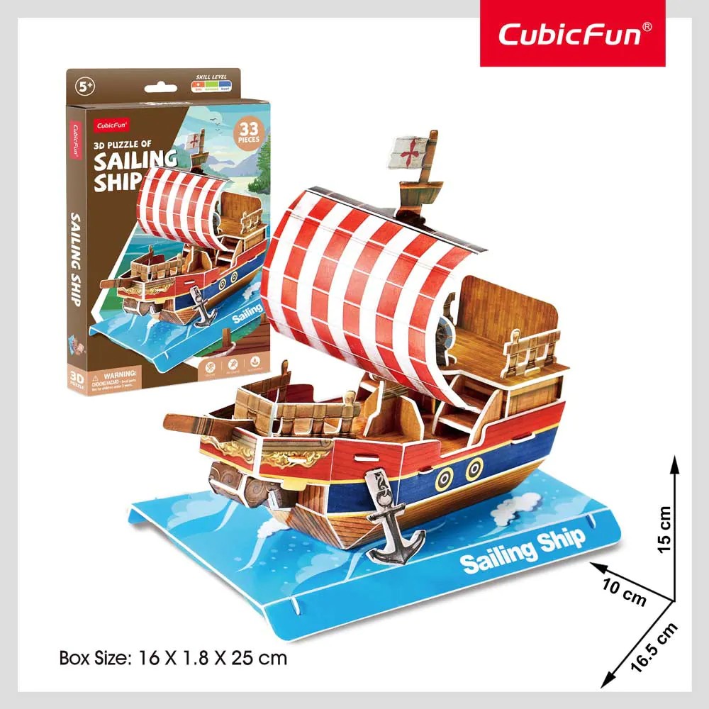 Puzzle 3D Cubic Fun Mix 1 Nava cu Vele 33 piese - poza 1