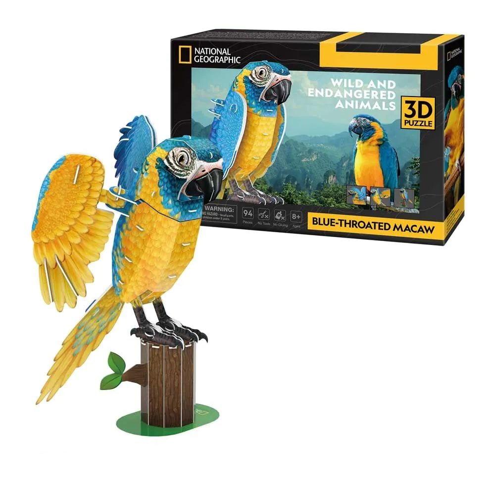 Puzzle 3D Cubic Fun National Geographic Papagal ARA cu gat albastru 94 piese - poza 1