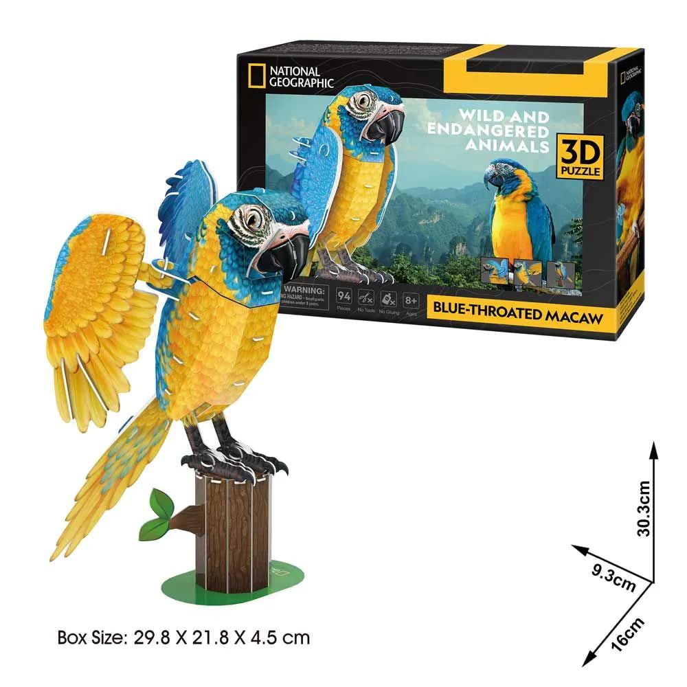 Puzzle 3D Cubic Fun National Geographic Papagal ARA cu gat albastru 94 piese - poza 3