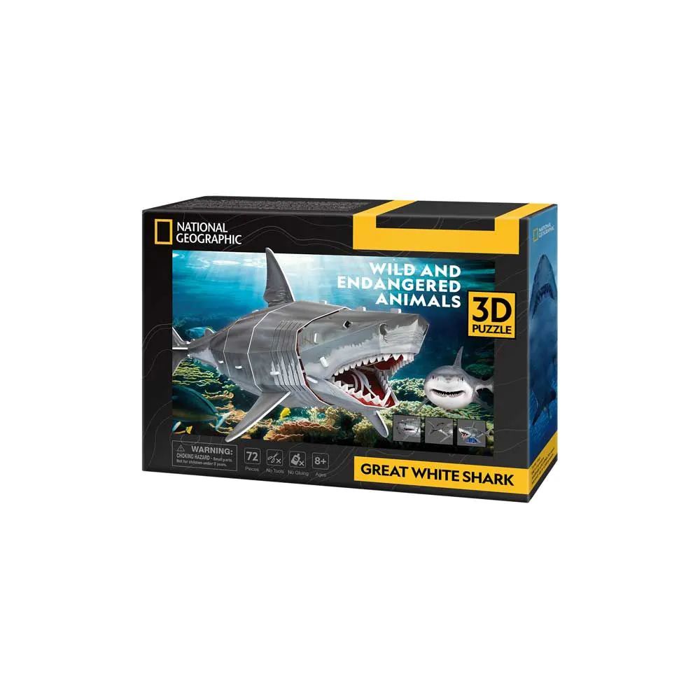 Puzzle 3D Cubic Fun National Geographic Rechin Marele Alb 72 piese - poza 2