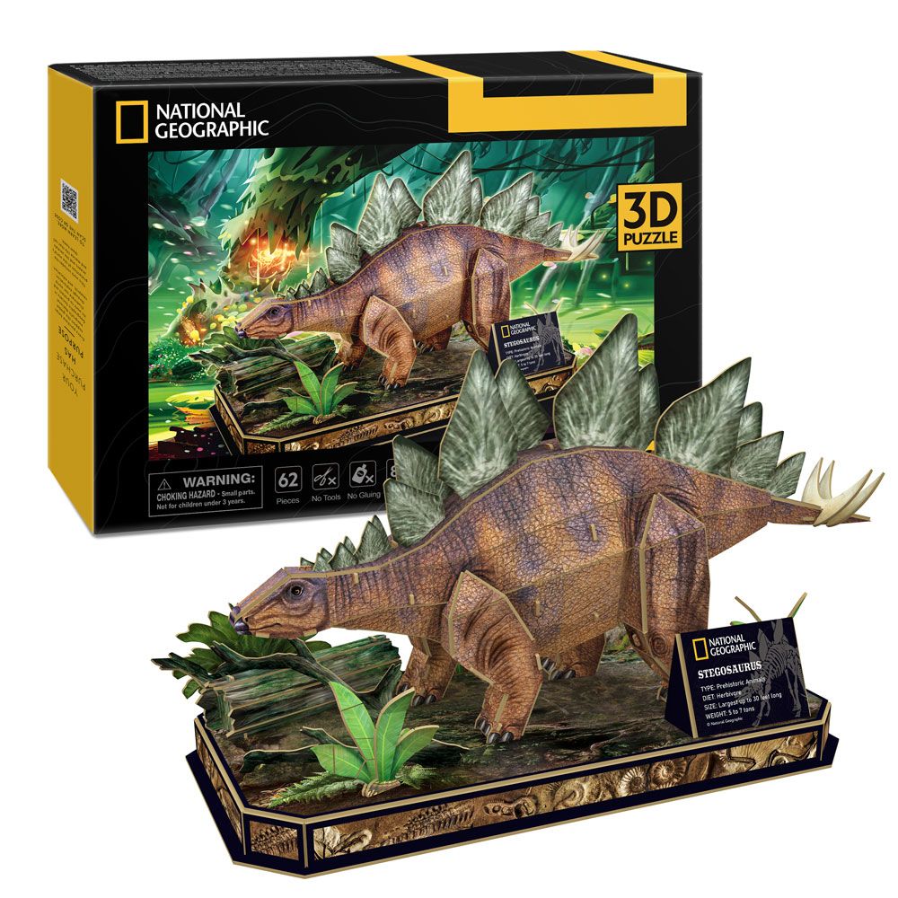 Puzzle 3D Cubic Fun National Geographic Stegosaurus 62 piese - poza 1