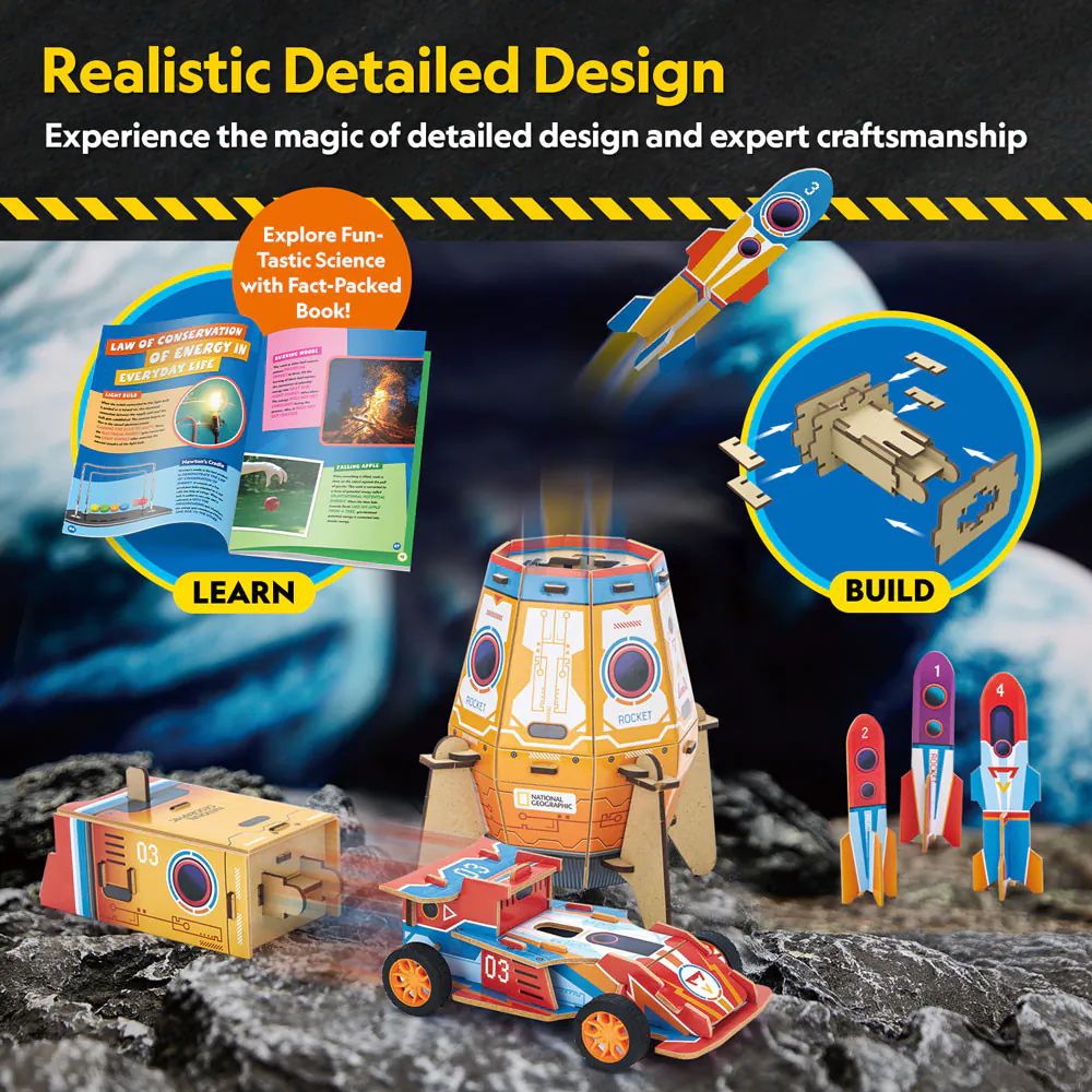 Puzzle 3D Cubic Fun National Geographic Stem 2 in 1 Racheta si Masina de curse - poza 3