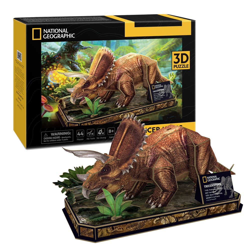Puzzle 3D Cubic Fun National Geographic Triceratops 44 piese - poza 1