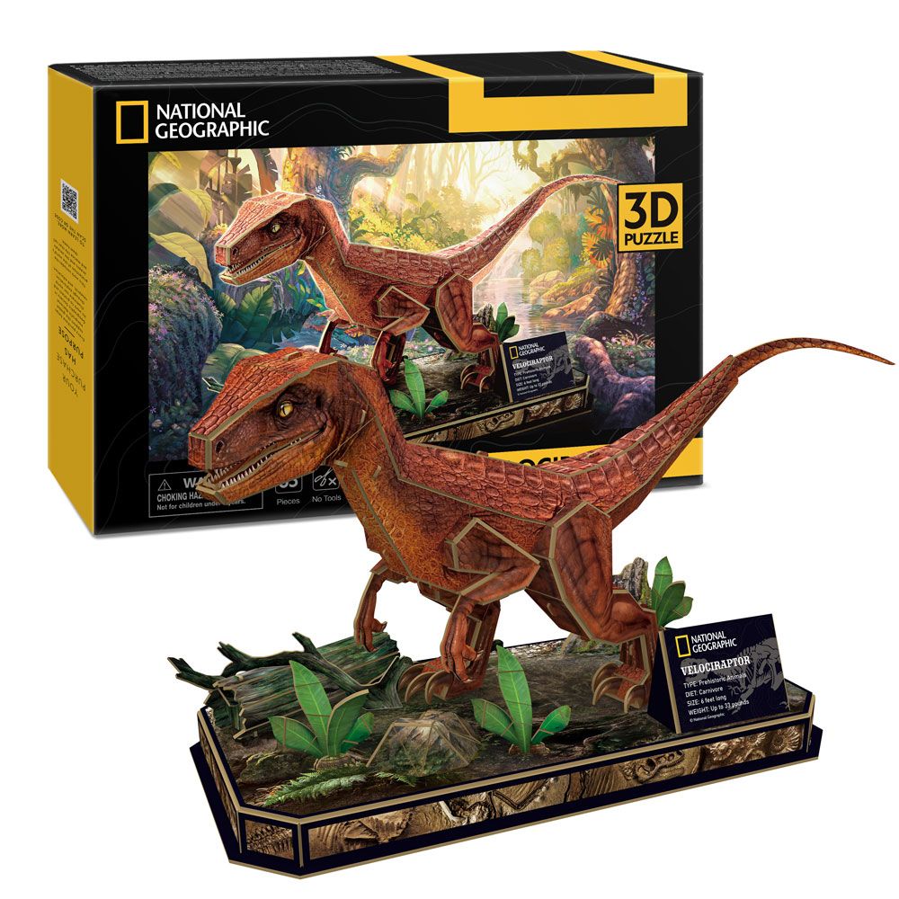 Puzzle 3D Cubic Fun National Geographic Velociraptor 63 piese - poza 1