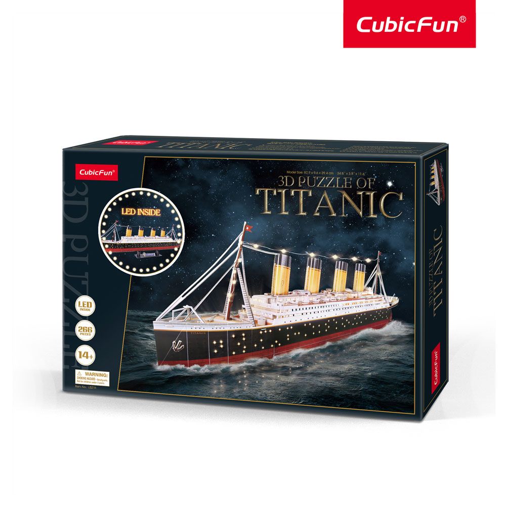 Puzzle 3d Cubic Fun Titanic cu leduri 266 piese - poza 1