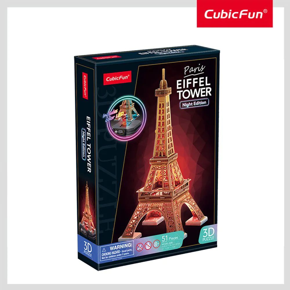 Puzzle 3D Cubic Fun Turnul Eiffel Paris Night Edition cu LED 51 piese - poza 3