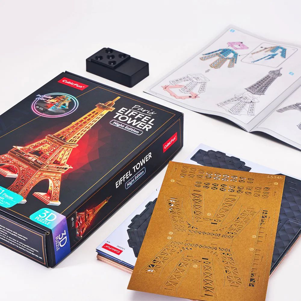 Puzzle 3D Cubic Fun Turnul Eiffel Paris Night Edition cu LED 51 piese - poza 5