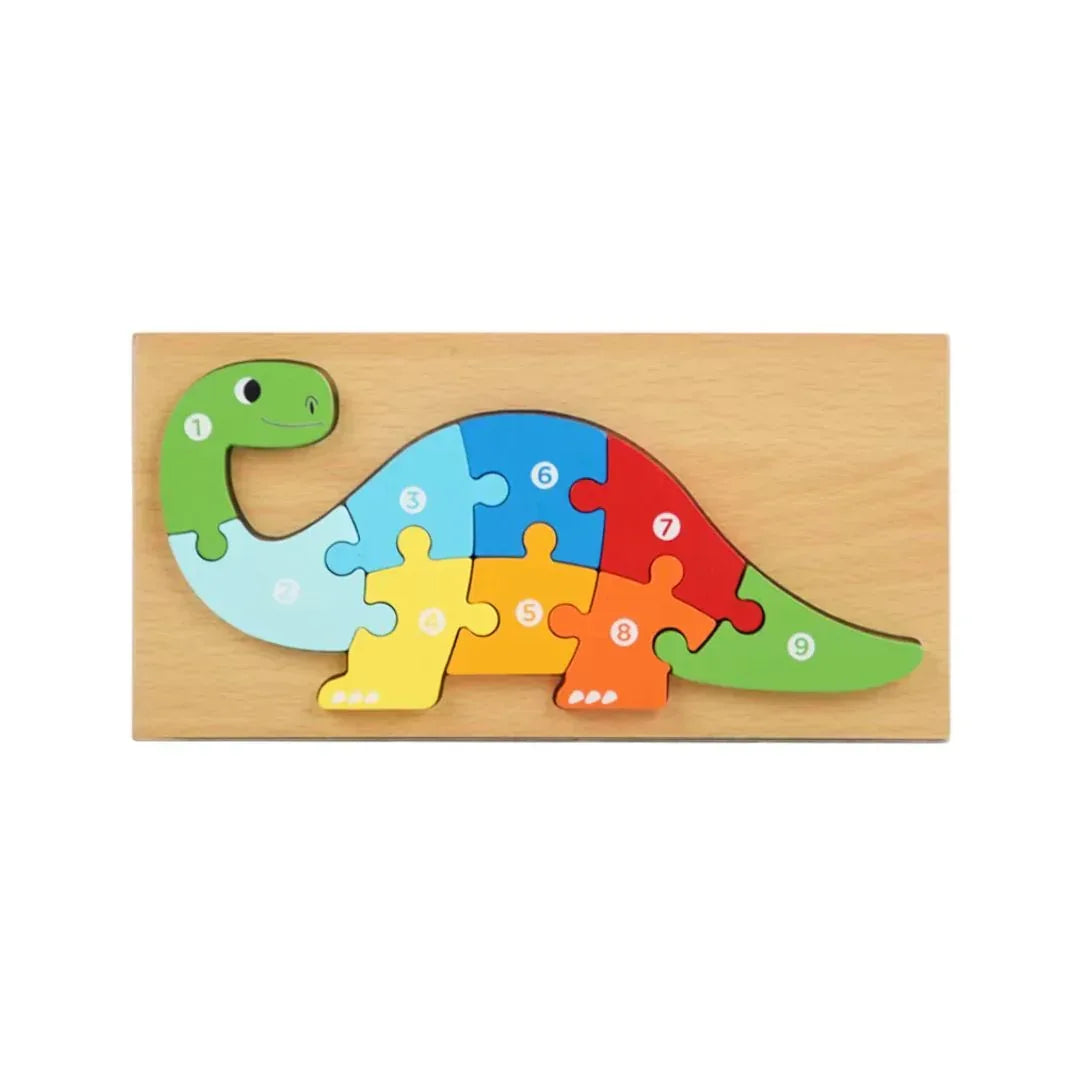 Puzzle 3D din lemn, 6-9 piese, 2 ani+ - Dinozaur Apatosaurus