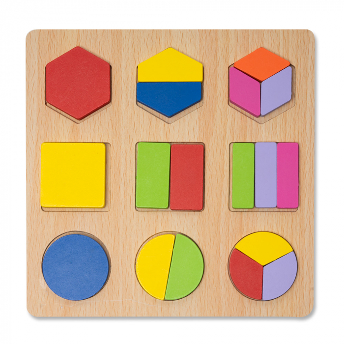 Puzzle 3D din Lemn cu Forme Geometrice Colorate Montessori - Nurio
