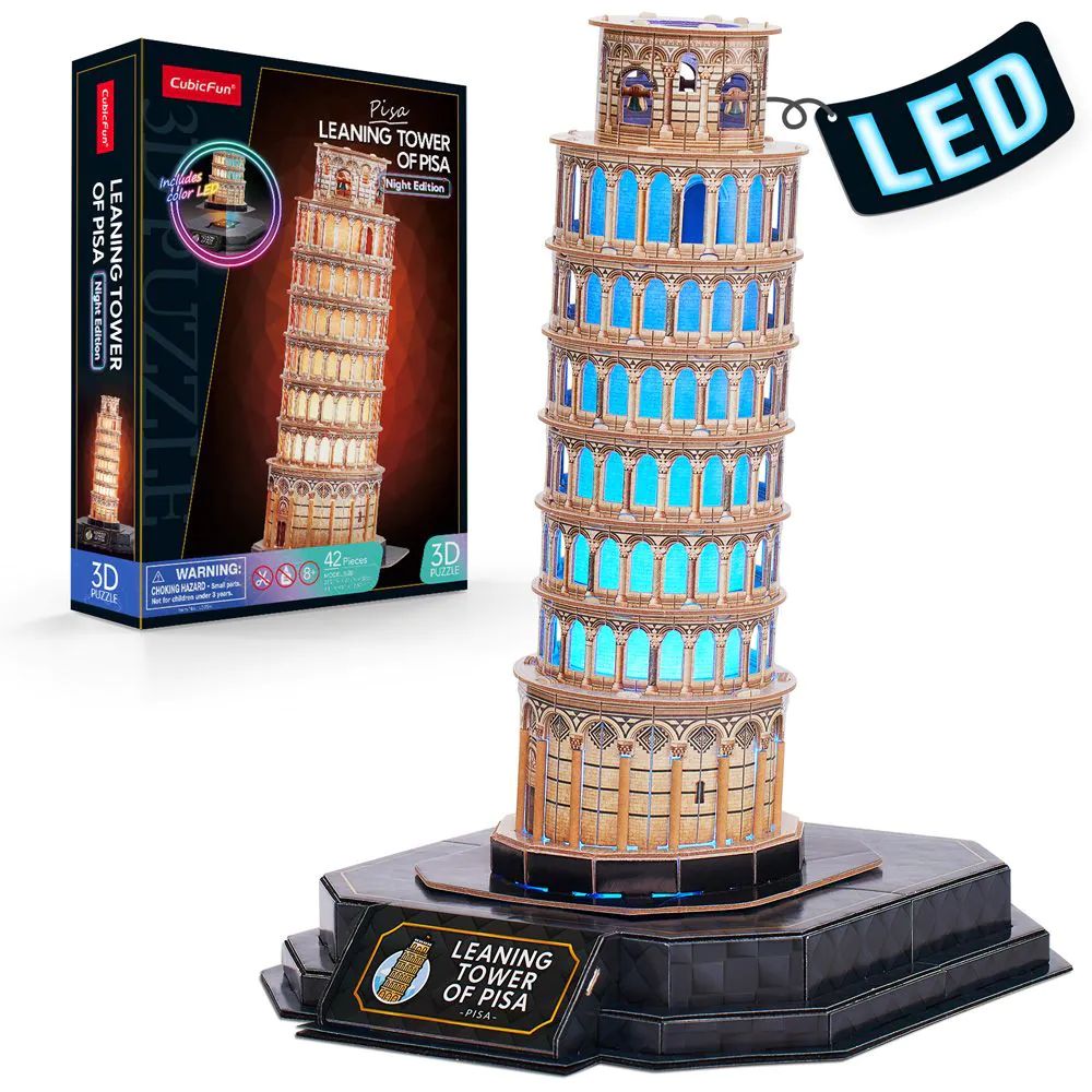 Puzzle 3D Leaning Tower Of Pisa Night Edition cu LED 42 piese - poza 1