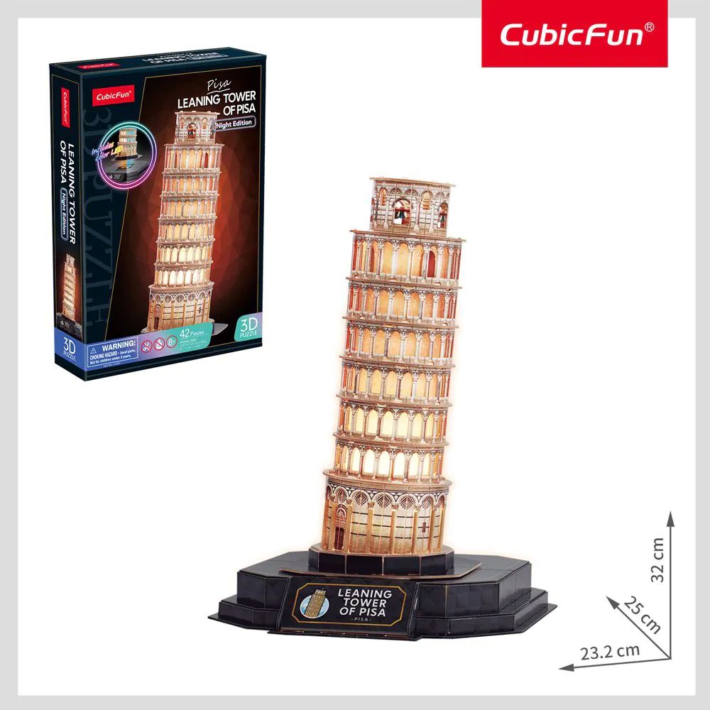Puzzle 3D Leaning Tower Of Pisa Night Edition cu LED 42 piese - poza 2