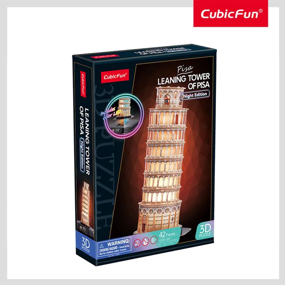 Puzzle 3D Leaning Tower Of Pisa Night Edition cu LED 42 piese - poza 4